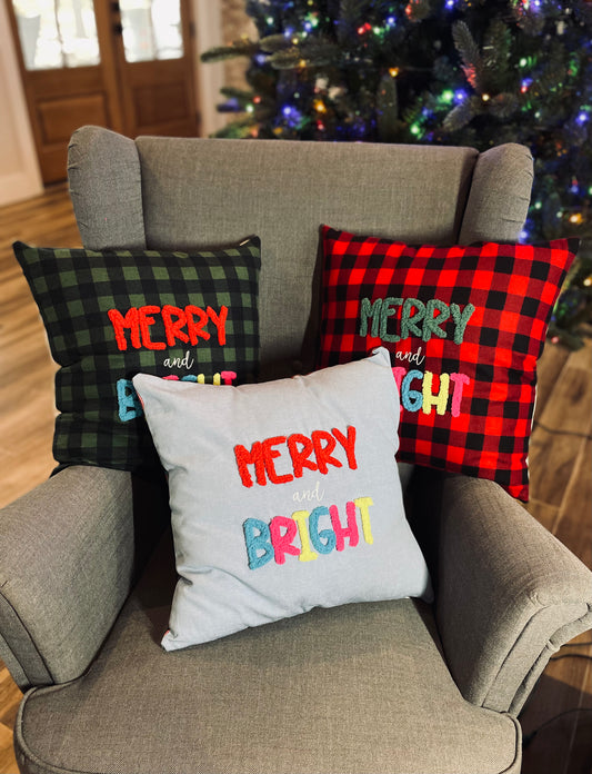 Square "Merry and Bright" Christmas Pillow