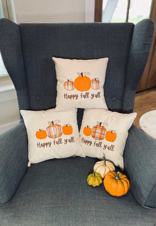 Square "Happy Fall Y'all" Pillow