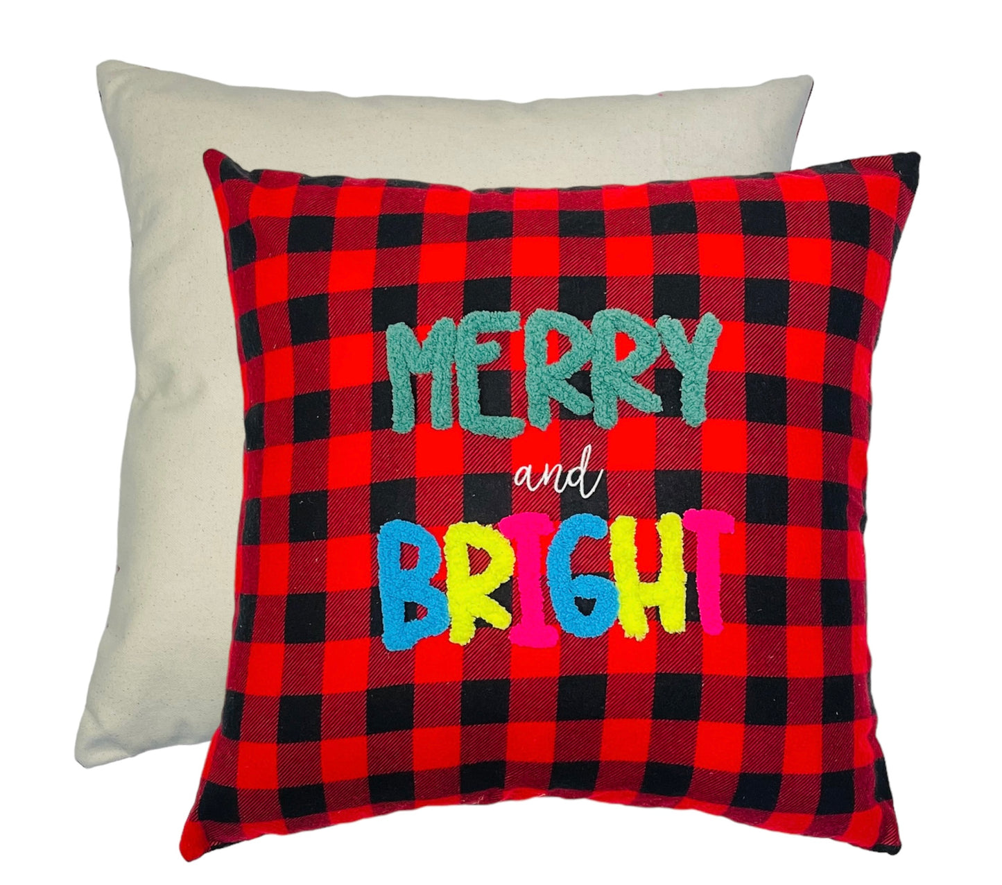 Square "Merry and Bright" Christmas Pillow